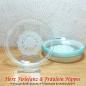 Preview: 6 runde Vintage Glasteller mit weißem Spitzen Dekor für Kuchen, Eis und Desser aus den 70er Jahren der DDR (Ø 16cm)