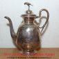 Preview: Antike versilberte Kaffeekanne aus Messing mit Jugendstil Verzierungen und mit Papagei  Vogel auf dem Deckel als Griff