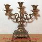 Preview: Antiker Kandelaber  3flammiger Kerzenständer für Stabkerzen mit sehr vielen floralen Verzierungen aus Messing (23,5cm hoch)
