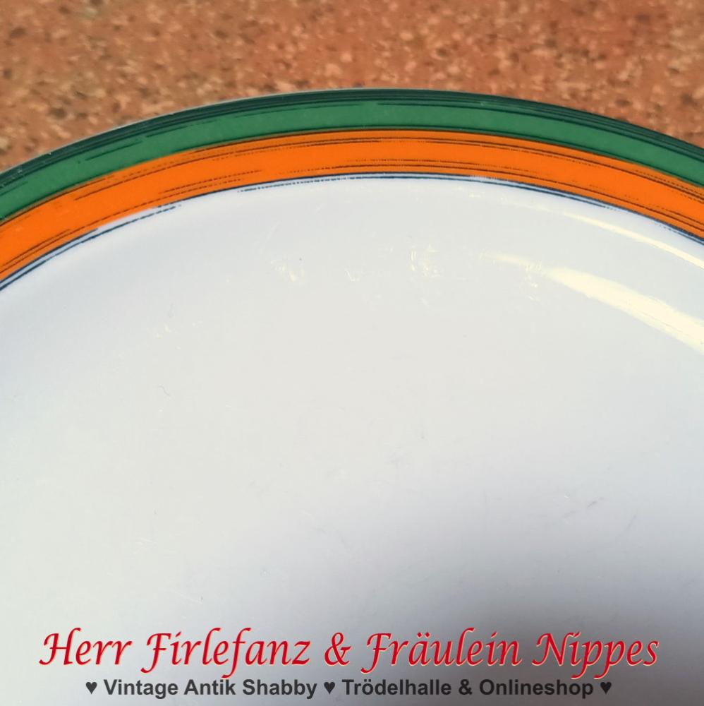 Preview: 12 Frühstücksteller mit grünem / orangem Rand (Mitterteich)