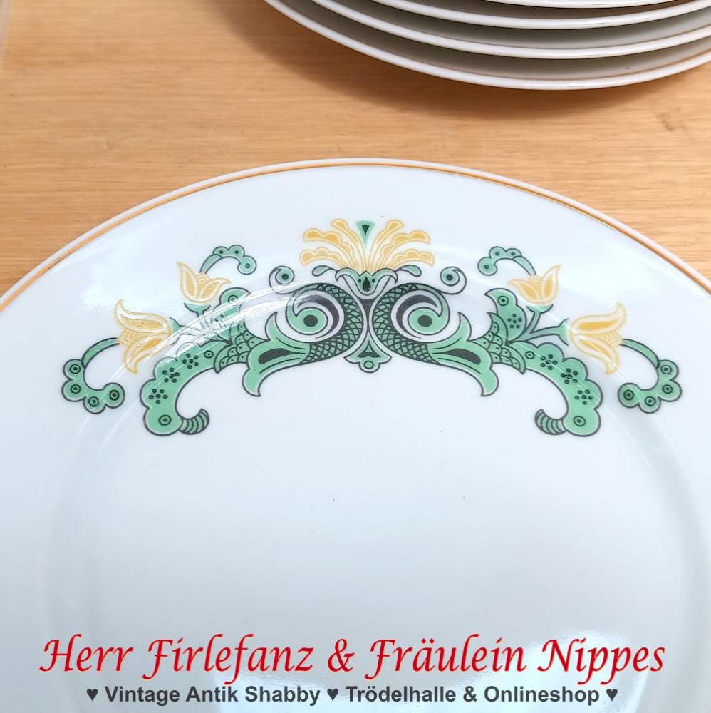 Preview: Vintage Frühstücksteller mit grünem Dekor (Lettin)