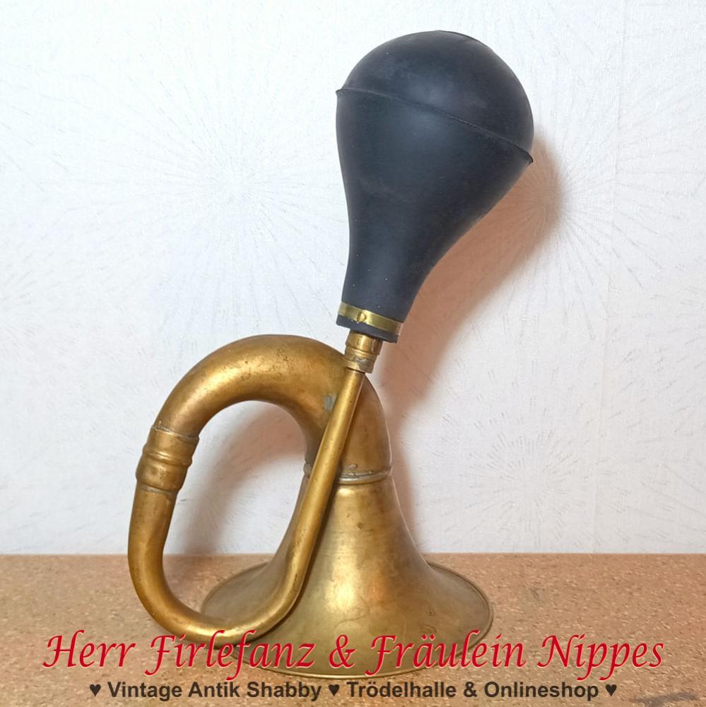 Preview: Alte Hupe aus Messing mit Ballhupe (30cm)