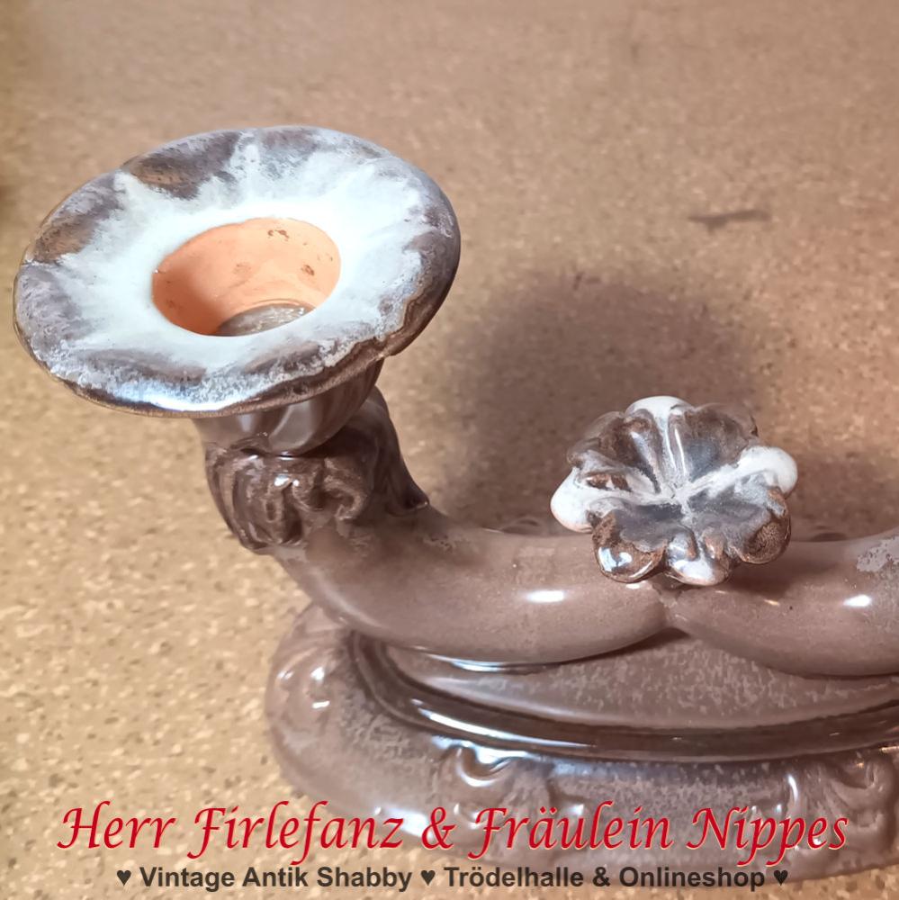 Preview: Vintage Kerzenständer aus Keramik (braun)