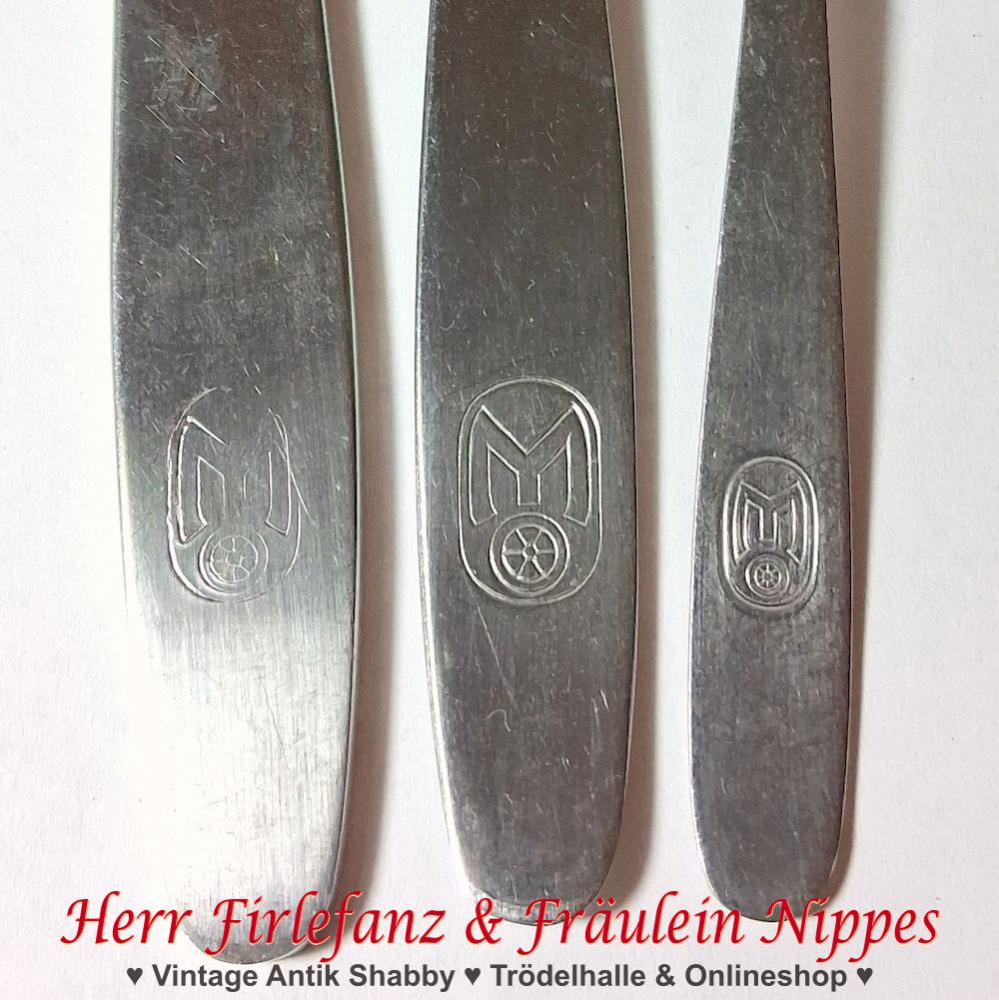Altes 3tlg. Vintage Mitropa Besteck mit Messer, Gabel und Teelöffel aus DDR Zeiten von ABS für Nostalkiger und Sammler