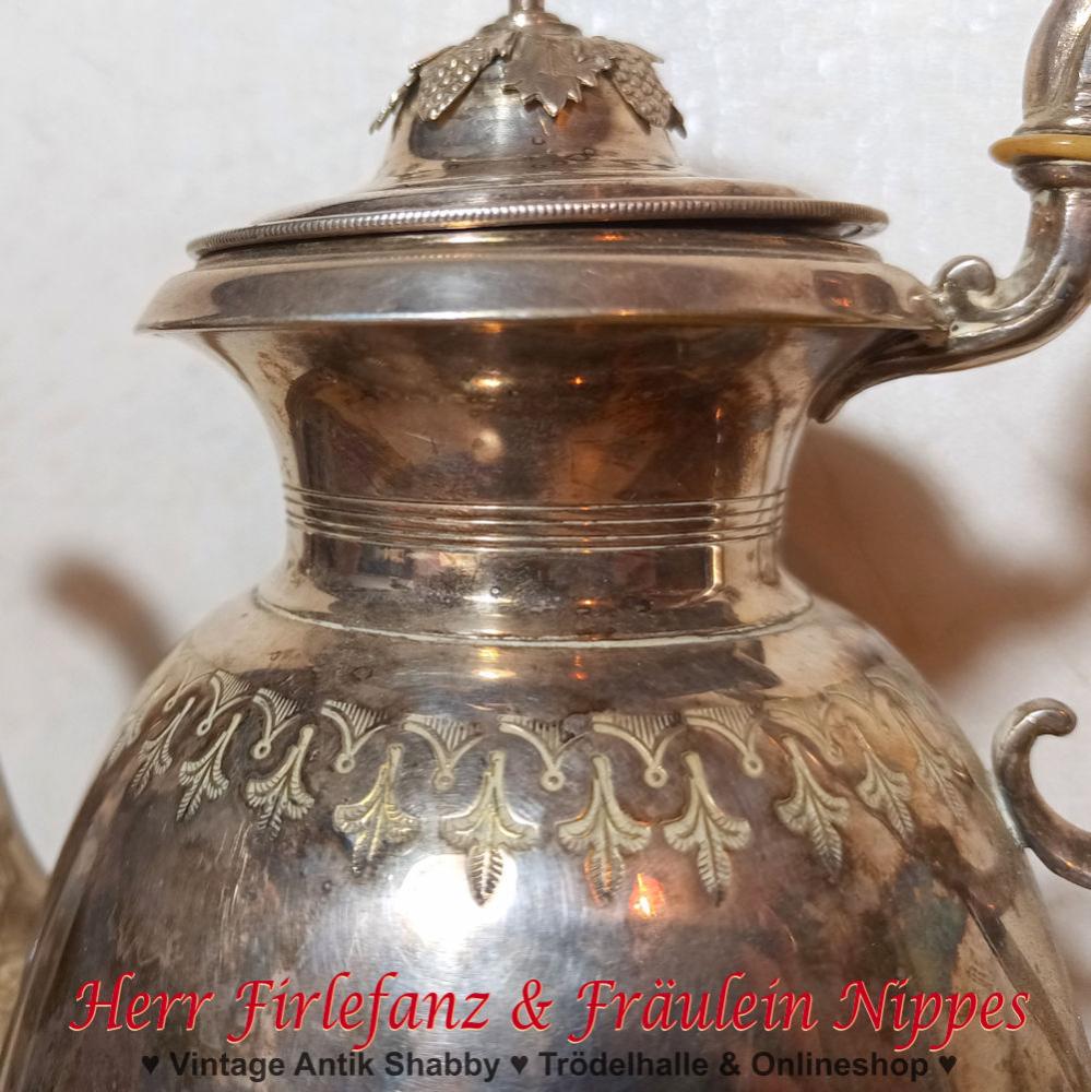 Preview: Antike versilberte Kaffeekanne mit Papagei