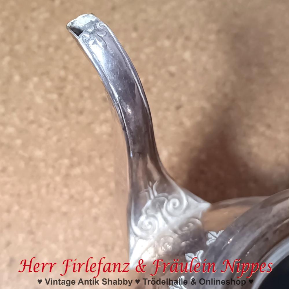 Preview: Antike versilberte Kaffeekanne mit Papagei