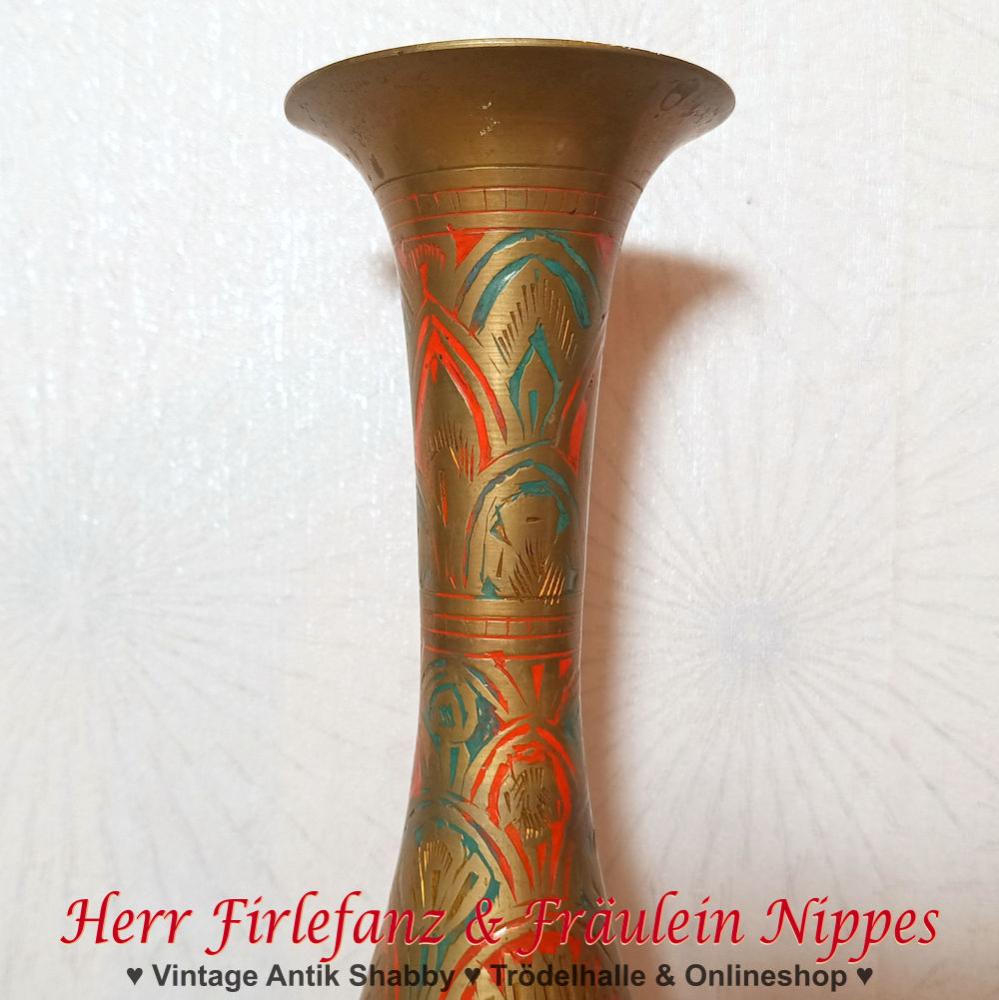 Preview: Vase aus Messing mit Emaille-Dekor (32,5cm)