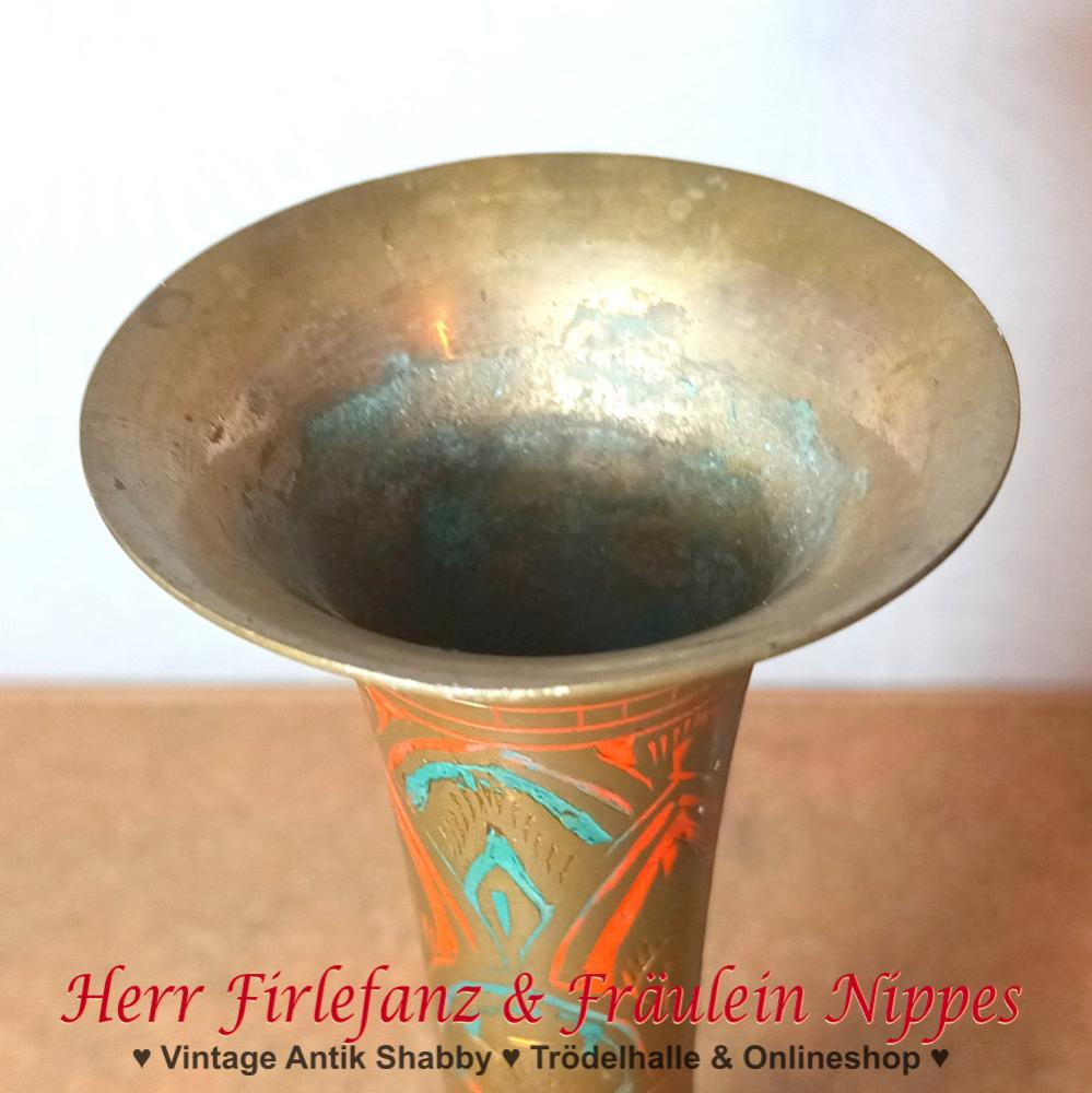Vase aus Messing mit Emaille-Dekor (32,5cm)