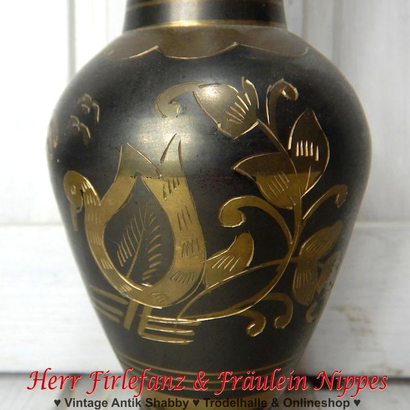 Vase aus Messing mit Ente & Palme (19cm)