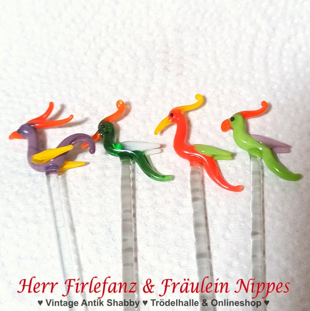 Preview: 4 Vintage Bowle Pieker aus Glas - Paradiesvögel