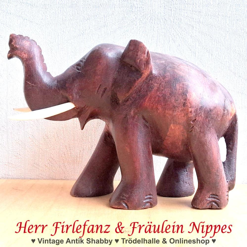 Preview: Vintage Elefant aus Teakholz (10cm hoch)