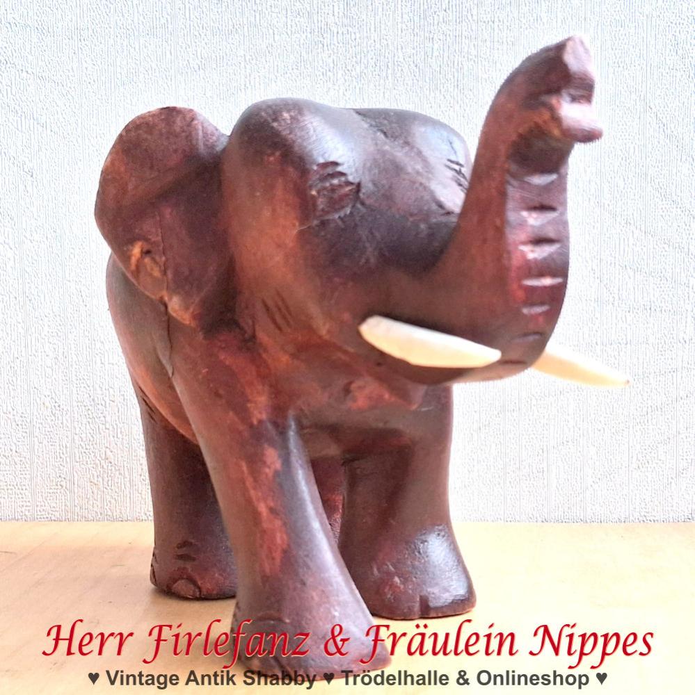 Preview: Vintage Elefant aus Teakholz (10cm hoch)