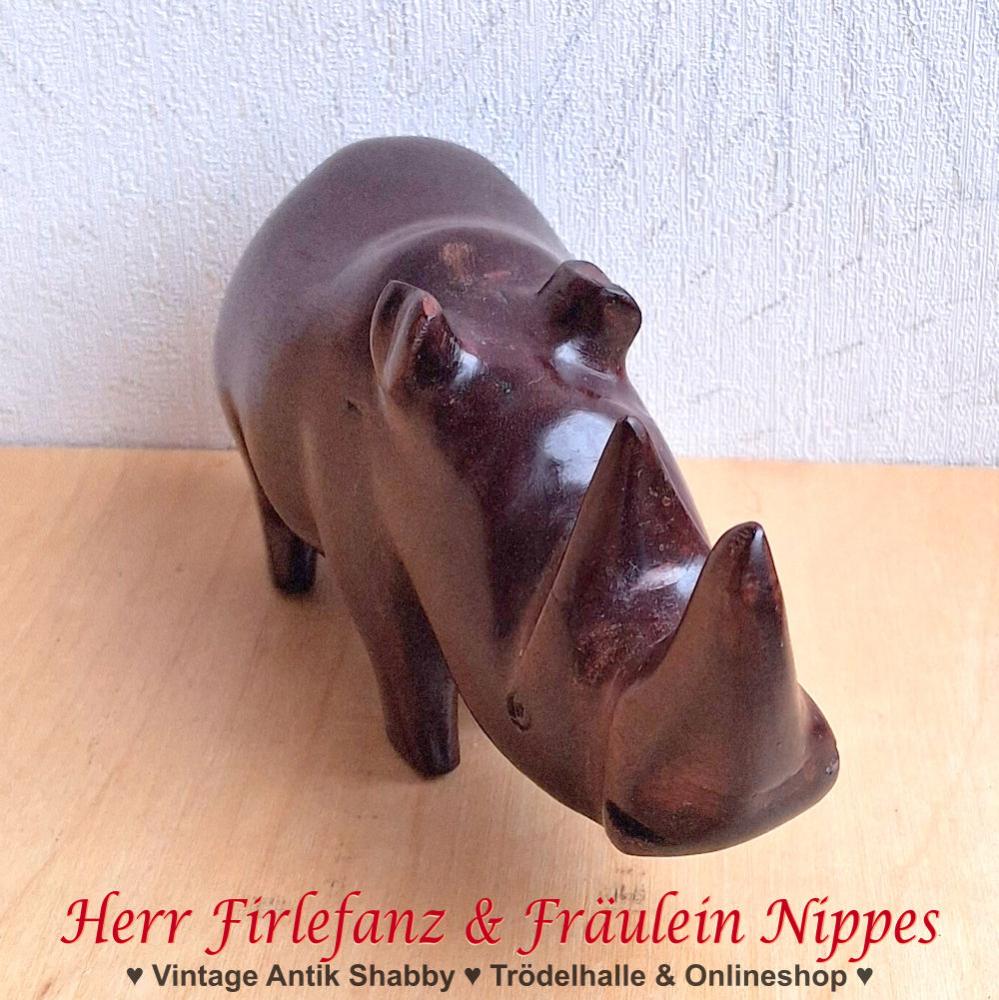 Preview: Vintage Nashorn aus Teakholz (17cm lang)