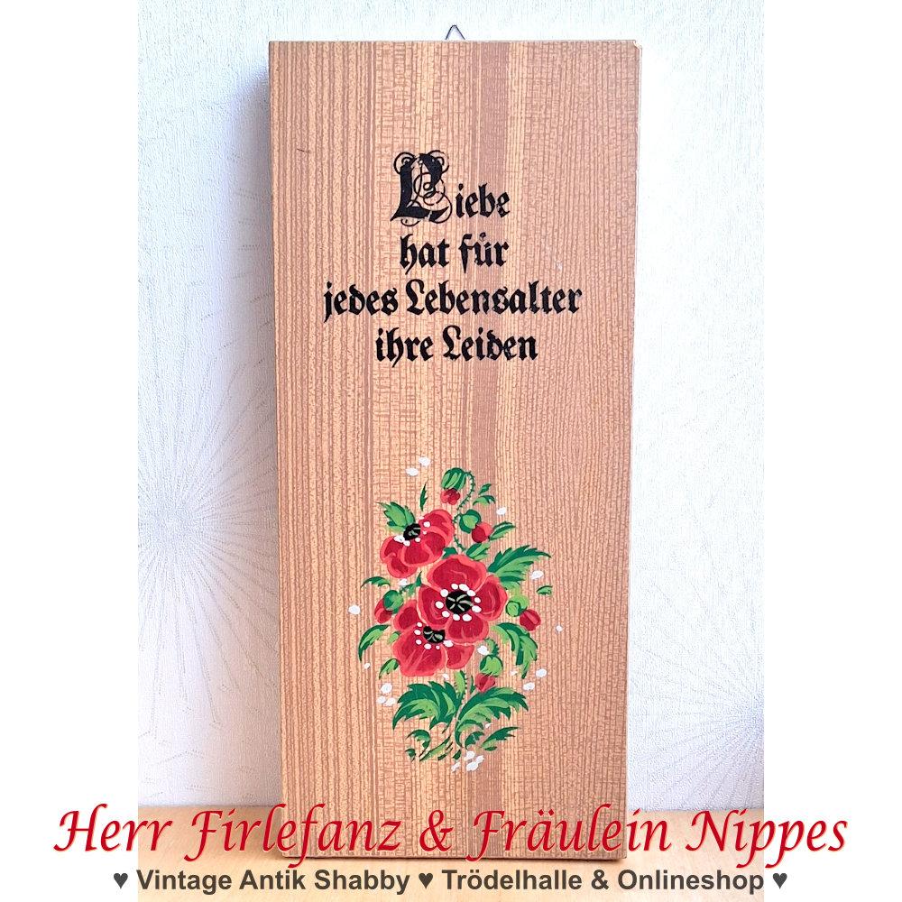 Vintage Bild auf furniertem Pressspan "Liebe hat für jedes Lebensalter ihre Leiden" aus den 70er Jahren der DDR
