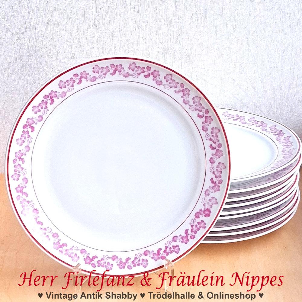 Weiße Frühstücksteller  kleine Teller für Frühstück und Kuchen aus Porzellan mit rosa Blüten und Blumen (Weimarer Porzellan, Nordt Malerei, Made in Germany)