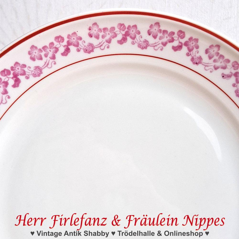 Preview: 10 Frühstücksteller mit rosa Blumen (Weimarer Porzellan)
