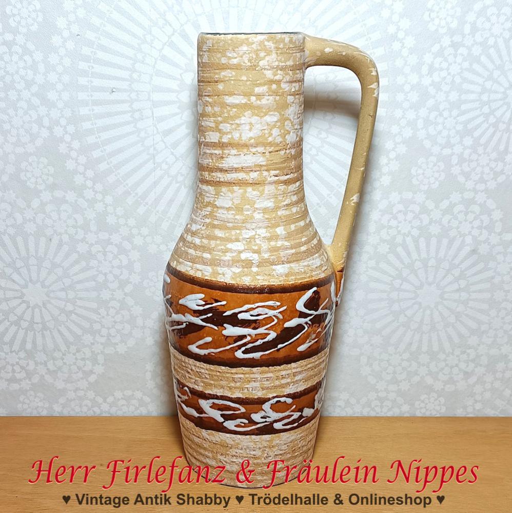 Vintage Vase  Henkelvase Werra aus Keramik in beige, braun und weiß matt glasiert aus den 50er Jahren der DDR