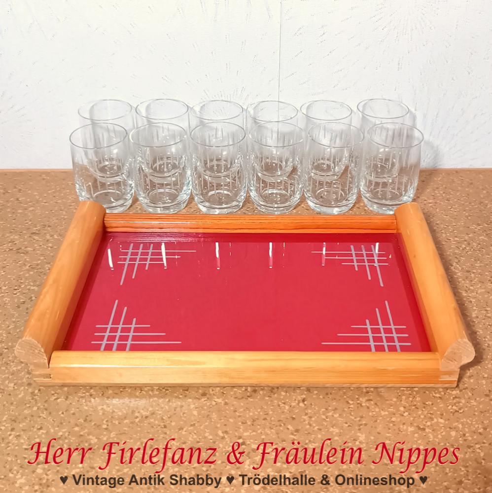 12 Vintage Schnapsgläser inkl. Tablett