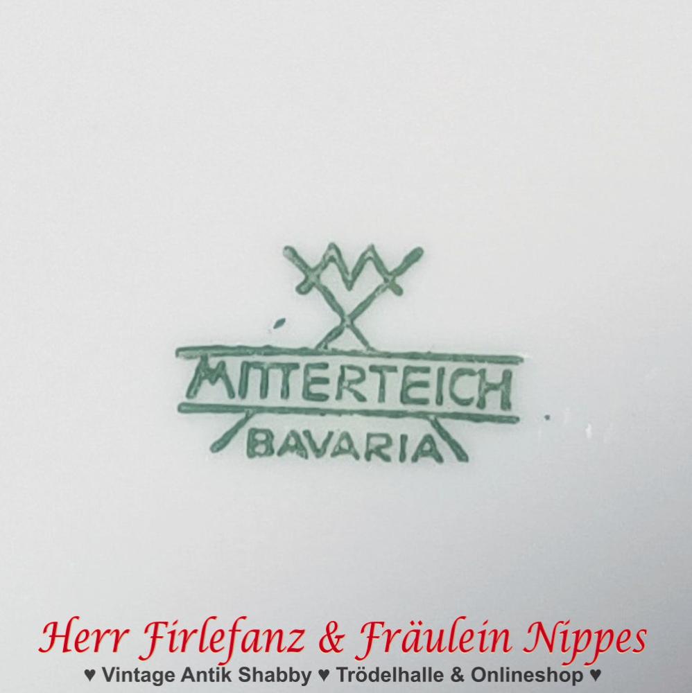 12 Frühstücksteller mit grünem / orangem Rand (Mitterteich)