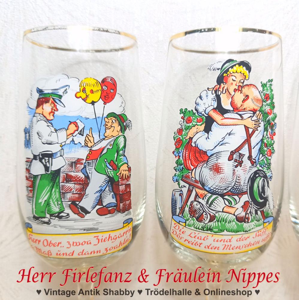 4 Vintage Biergläser mit Bayern Motiven