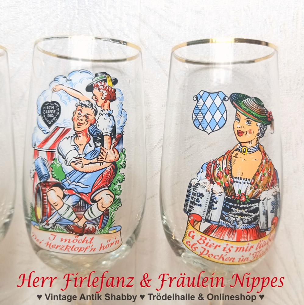 4 Vintage Biergläser mit Bayern Motiven