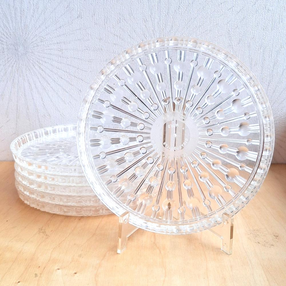 6 Stück kleine Vintage Plastkristall Teller aus transparentem Kunststoff  Plastik aus den 80er Jahren der DDR