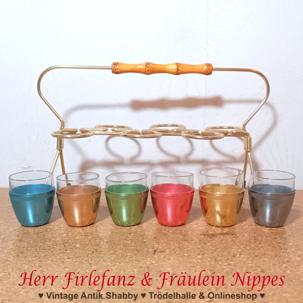 6 Vintage Schnapsgläser inkl. Stringhalterung