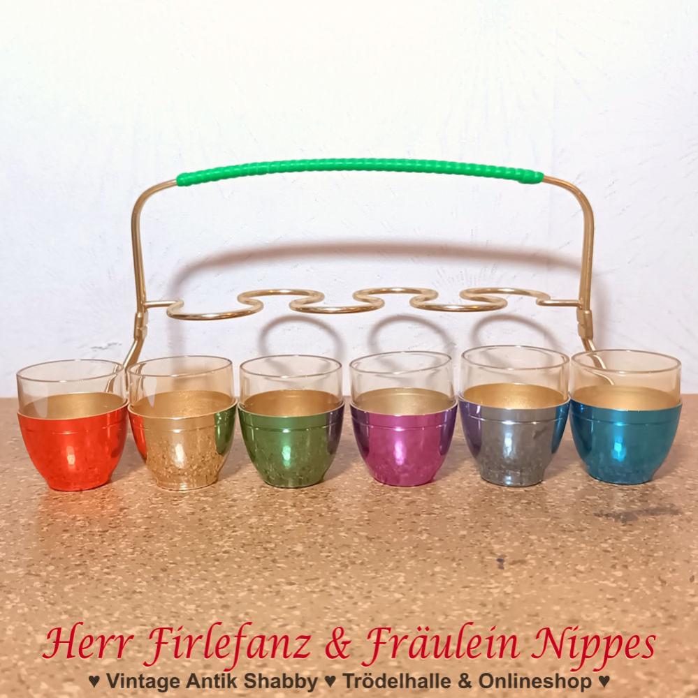 6 Vintage Schnapsgläser inkl. Stringhalterung