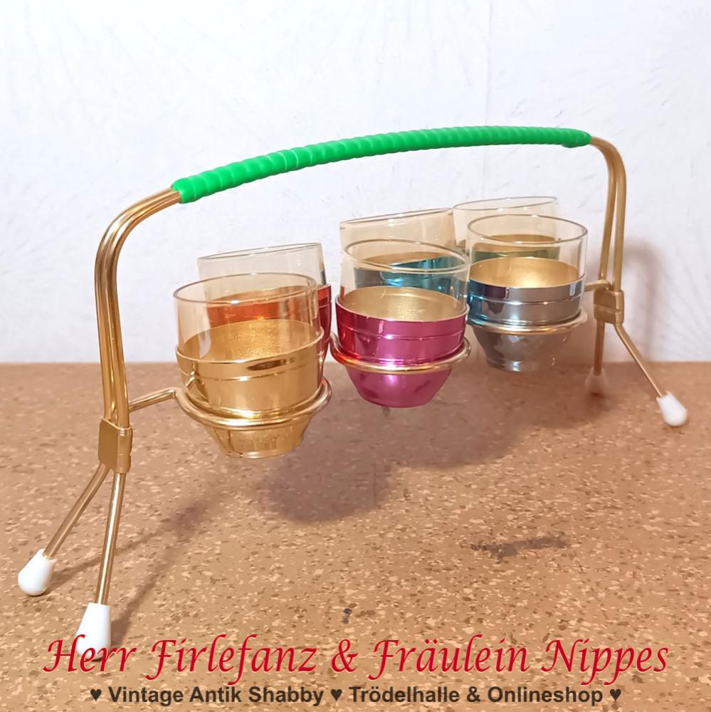 6 Vintage Schnapsgläser inkl. Stringhalterung