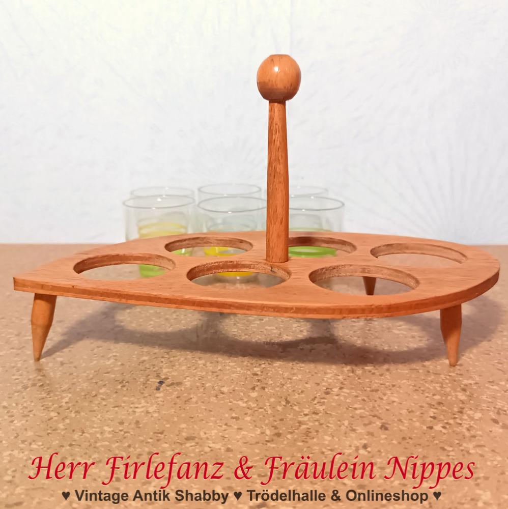 6 Vintage Schnapsgläser inkl. Holzhalterung