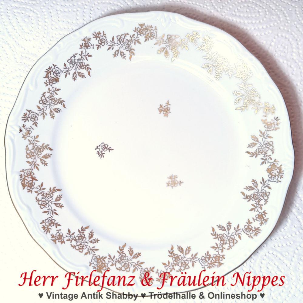 9 Vintage Frühstücksteller mit Golddekoren am Rand