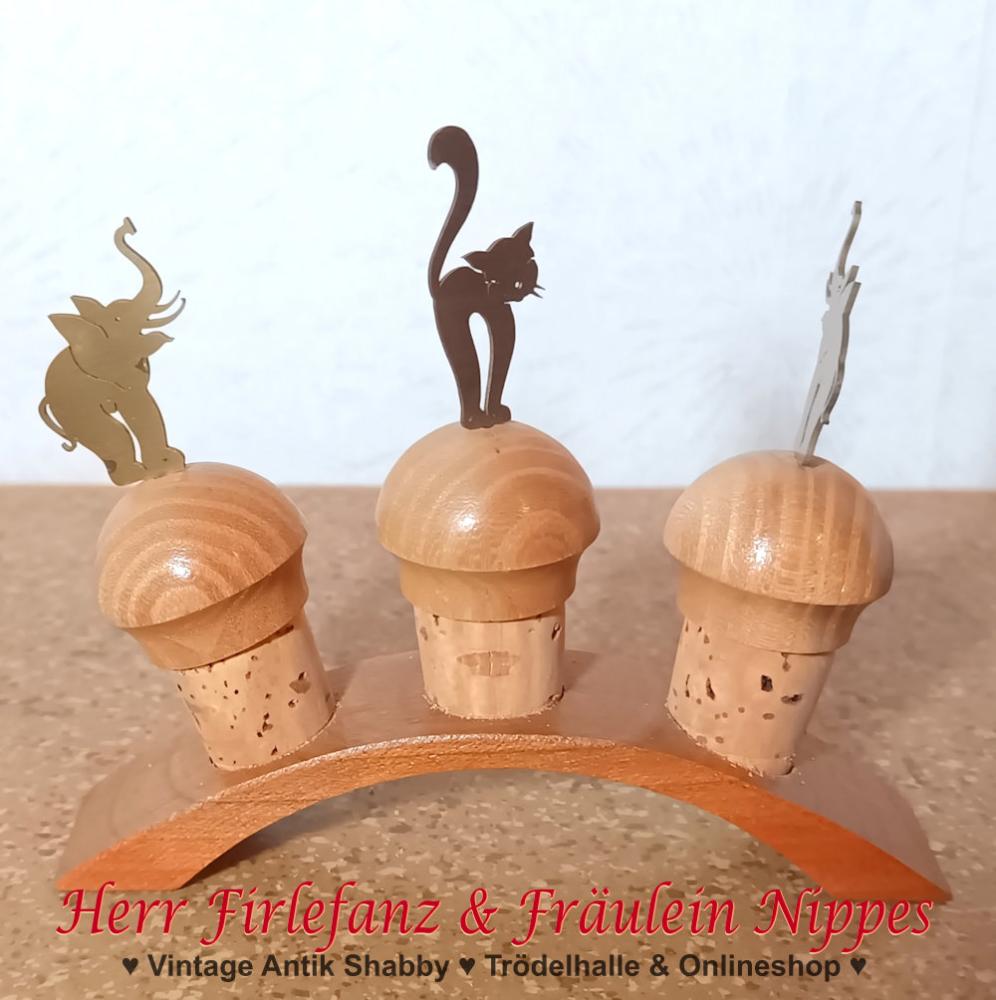 Vintage Korken Set mit Elefant & Katze