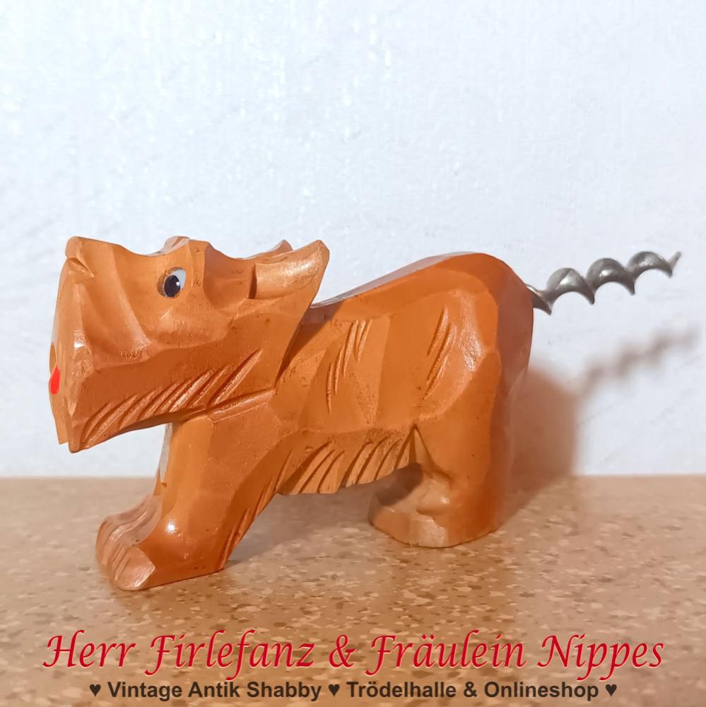 Alter Vintage Korkenzieher mit Holzgriff in Form von einem Hund bzw. Scottish Terrier aus den 50er Jahren der DDR