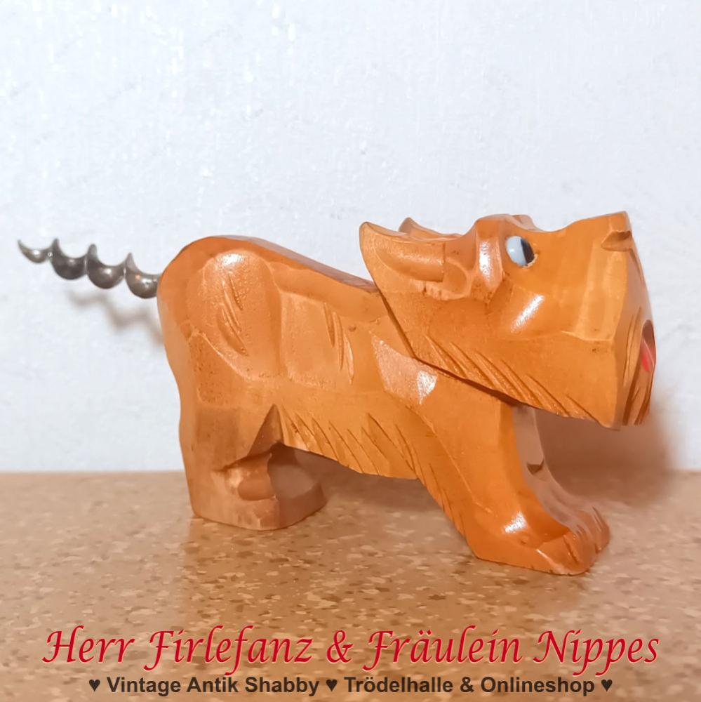 Vintage Korkenzieher Hund aus Holz