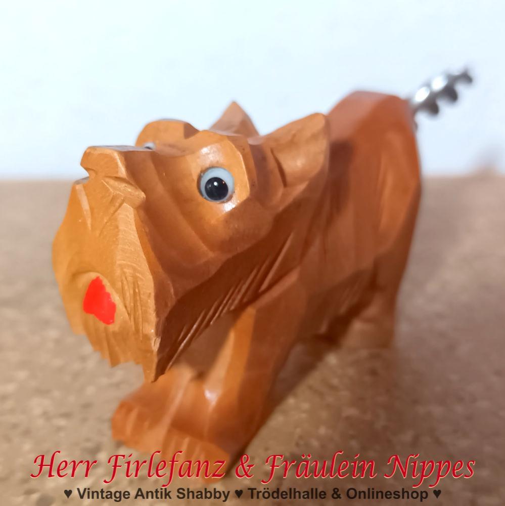 Vintage Korkenzieher Hund aus Holz