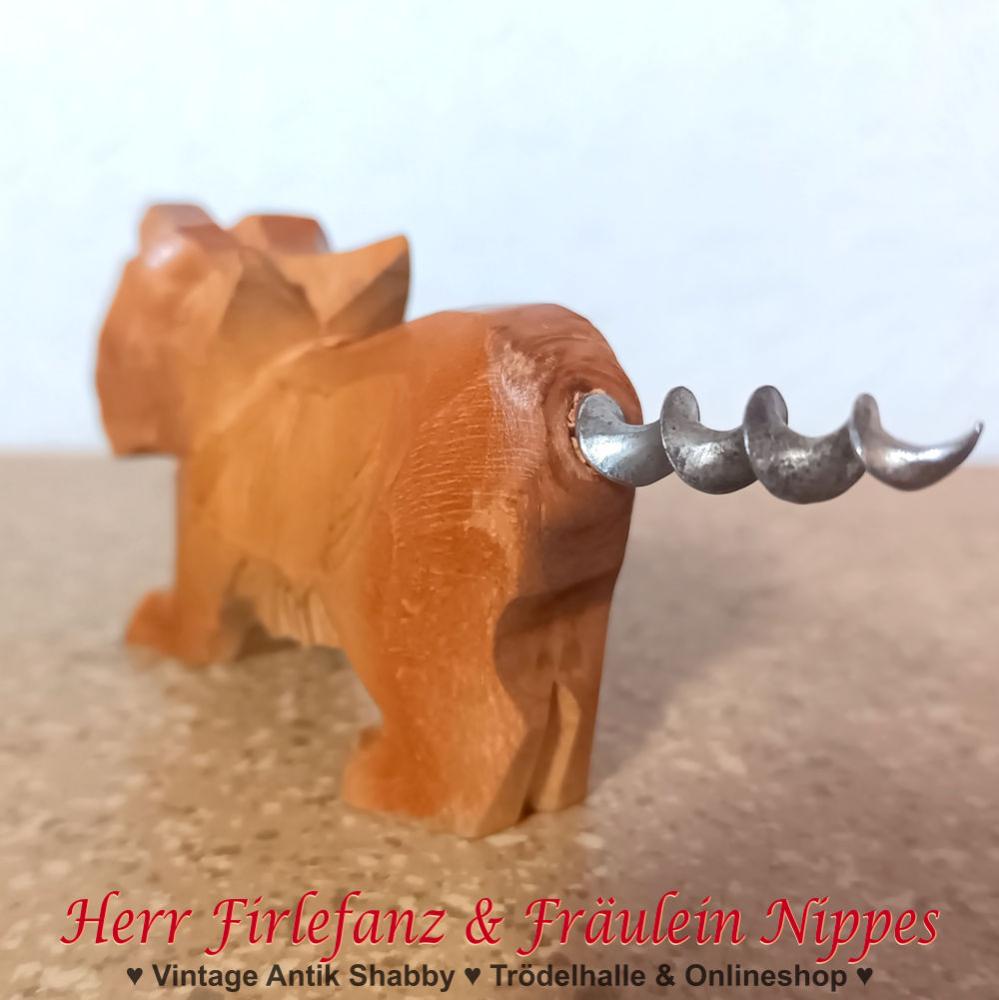 Vintage Korkenzieher Hund aus Holz