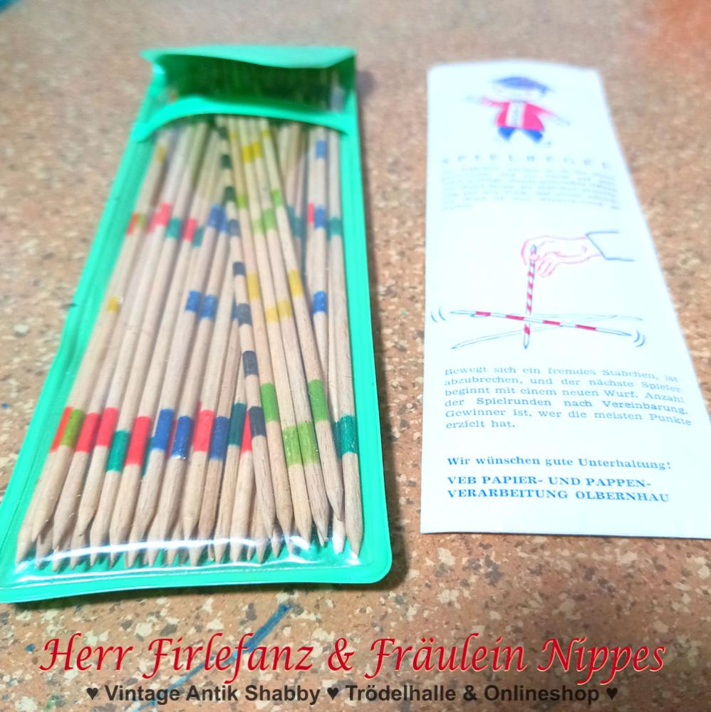Altes Vintage Spiel Mikado aus Holz aus der DDR inkl. Etui und Anleitung (VEB Papier- und Pappen-Verarbeitung Olbernhau)