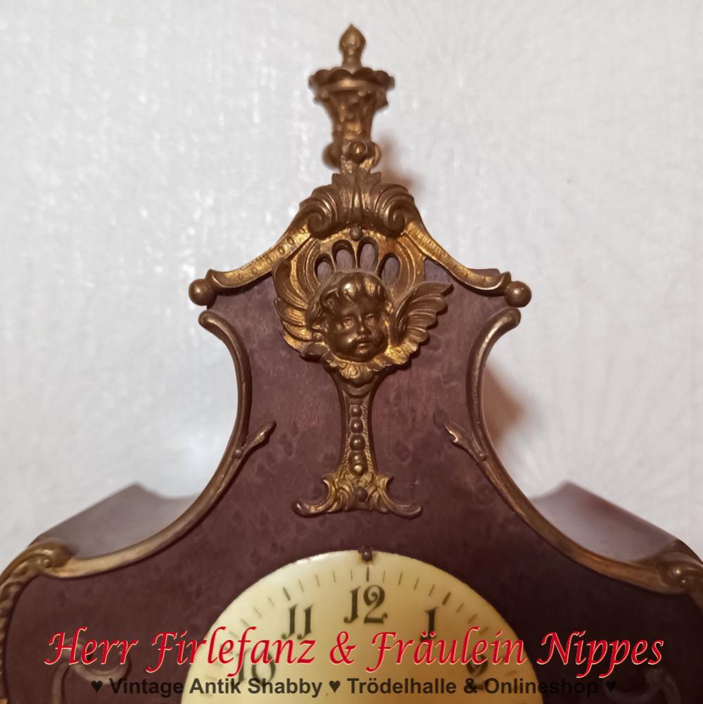 Goldfarbener antiker Aschenbecher aus Metall (Messing) mit Halterung für Streichholzschachteln und mit Jugendstil Verzierungen