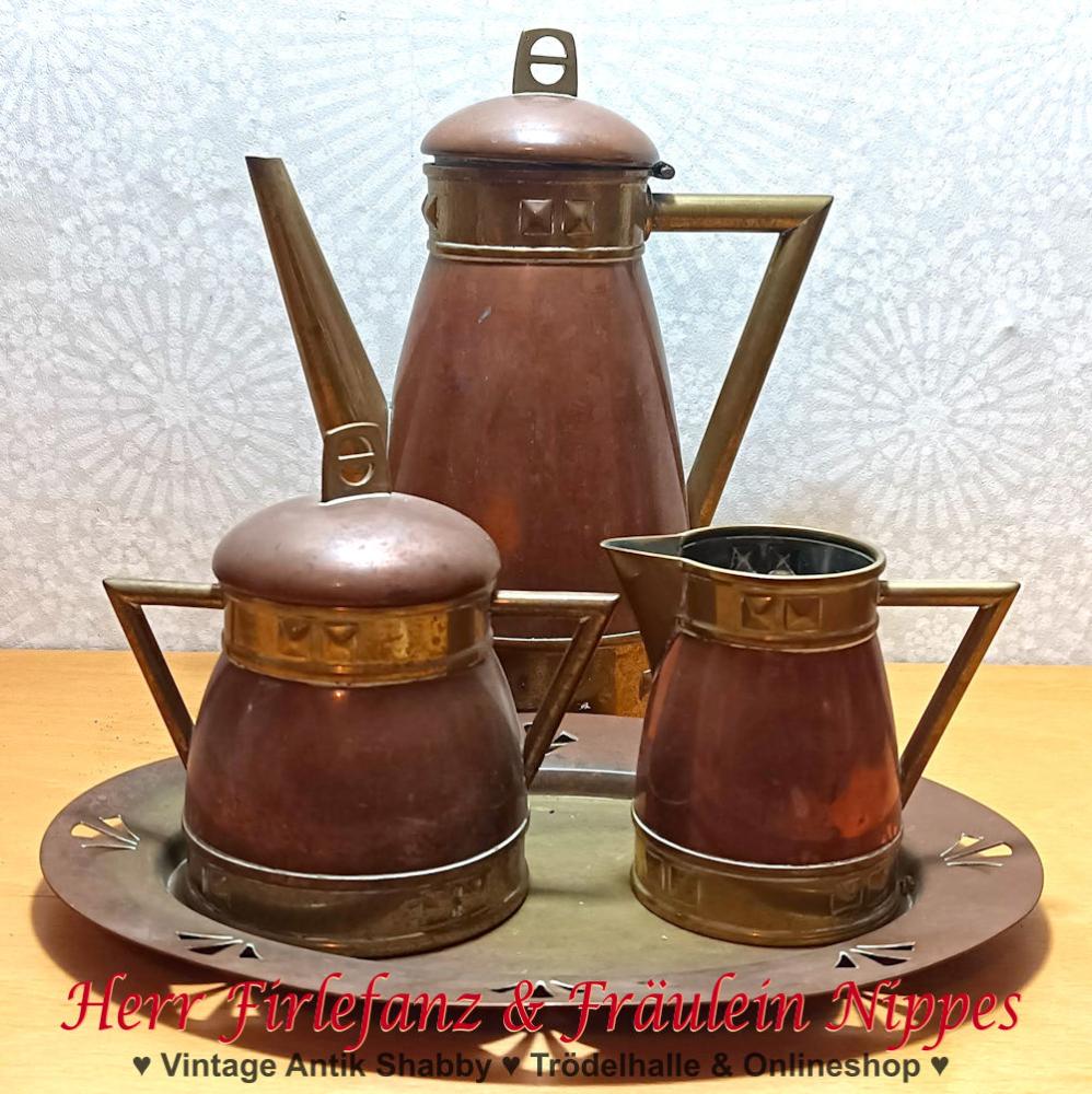 Art Deco Kaffee Set aus Kupfer & Messing