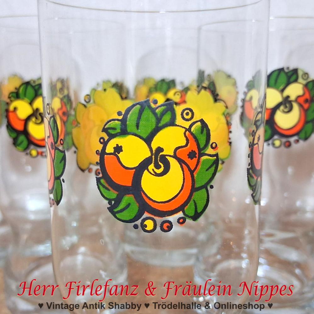6 Vintage Gläser mit Obst Motiv