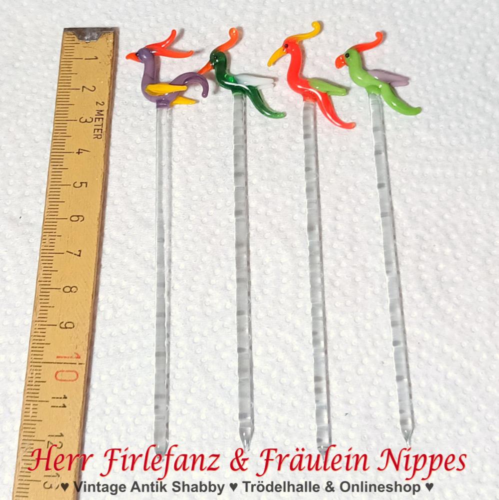 DDR Vintage Pieker  Spieße für Häppchen und Buffet aus Glas mit Paradiesvögeln aus den 50er  60er Jahren