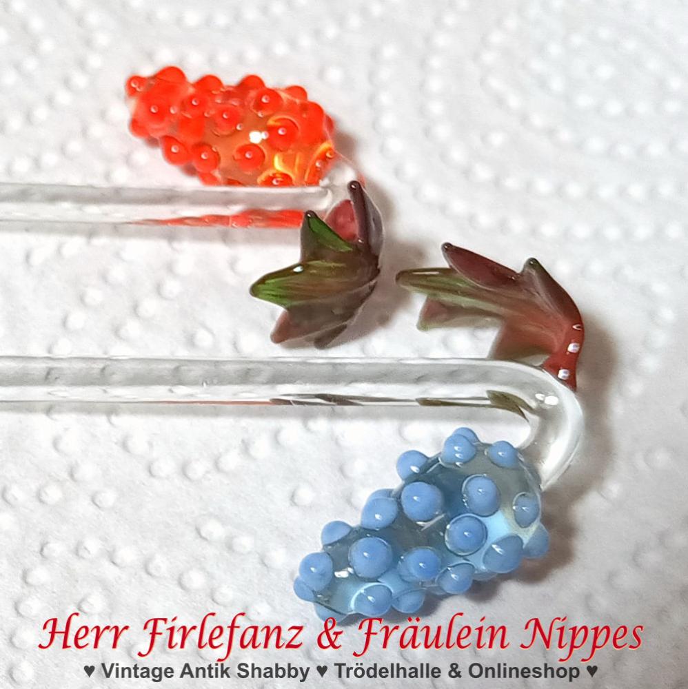 4 Vintage Bowle Pieker aus Glas - Weintrauben