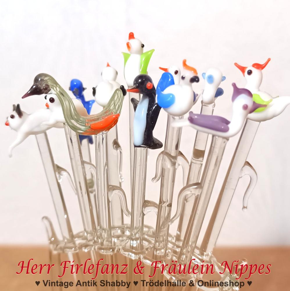 Vintage Bowle Pieker Set - Vögel & Katzen