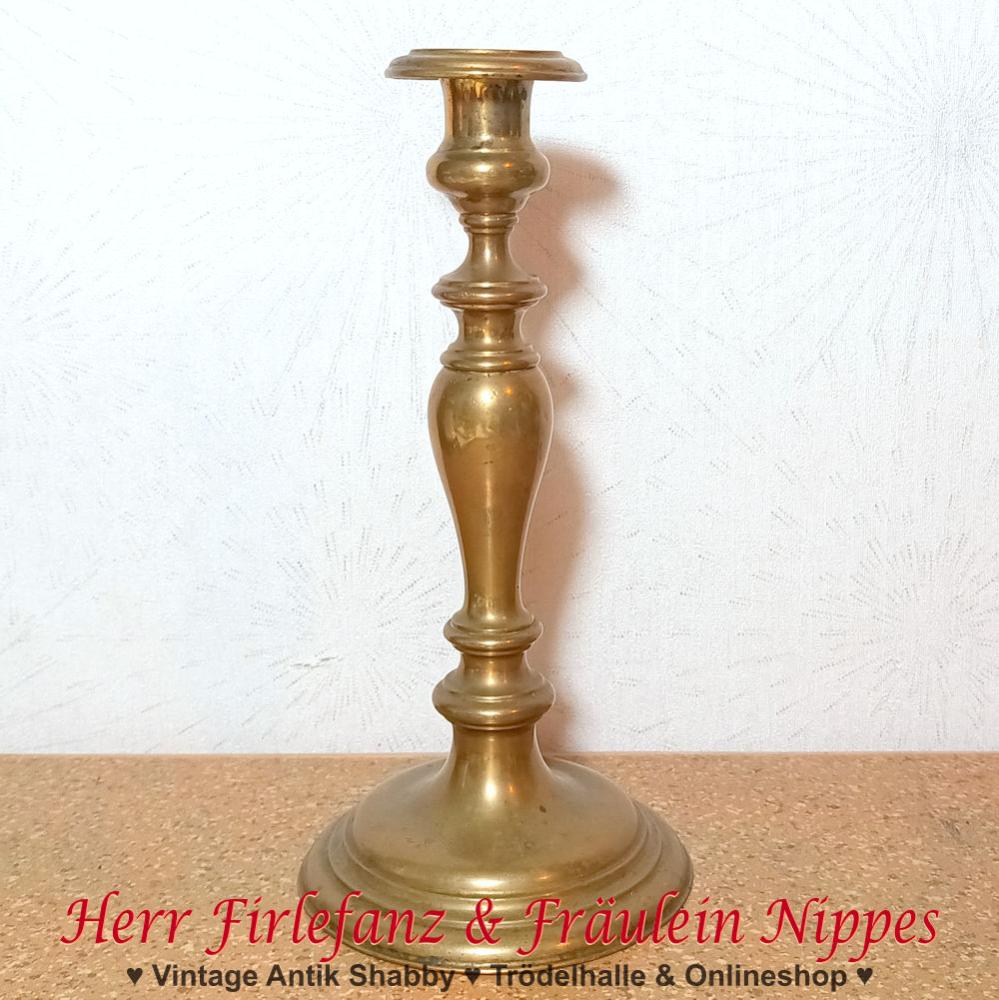 Schlanker, schlichter und goldfarbener Vintage Kerzenständer für Stabkerzen in Baluster Form aus Messing (24cm) - vermutlich 50er  60er Jahre