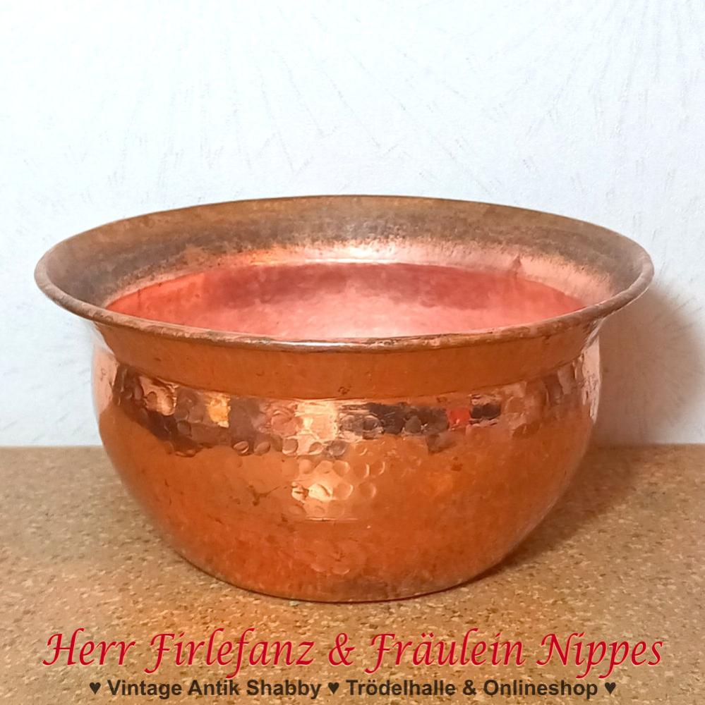 Schlichter Übertopf für Blumentopf aus Kupfer mit Hammerschlag Dekor für Landhaus Küche Deko (Albanien)