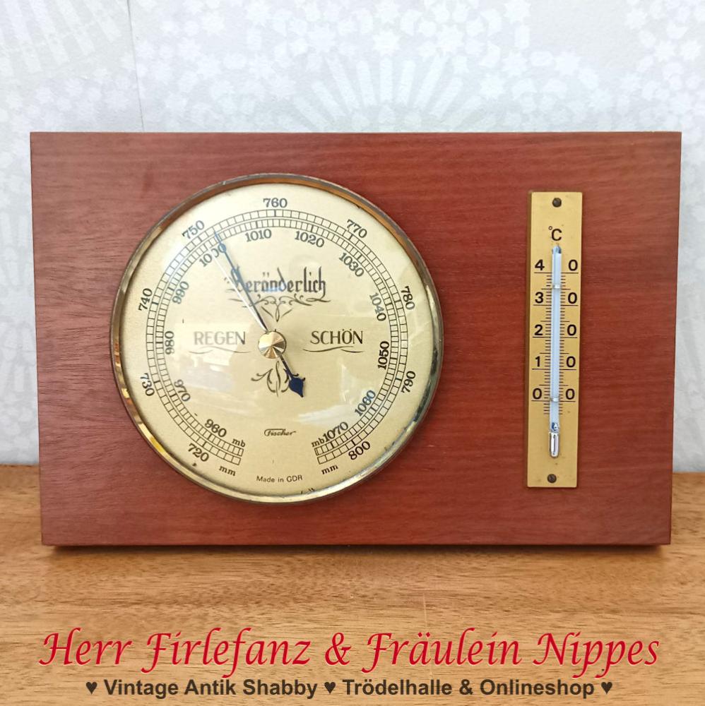 Vintage Hygrometer & Thermometer mit hellem Holzgehäuse aus den 50er Jahren von Fischer (Made in GDR  DDR)