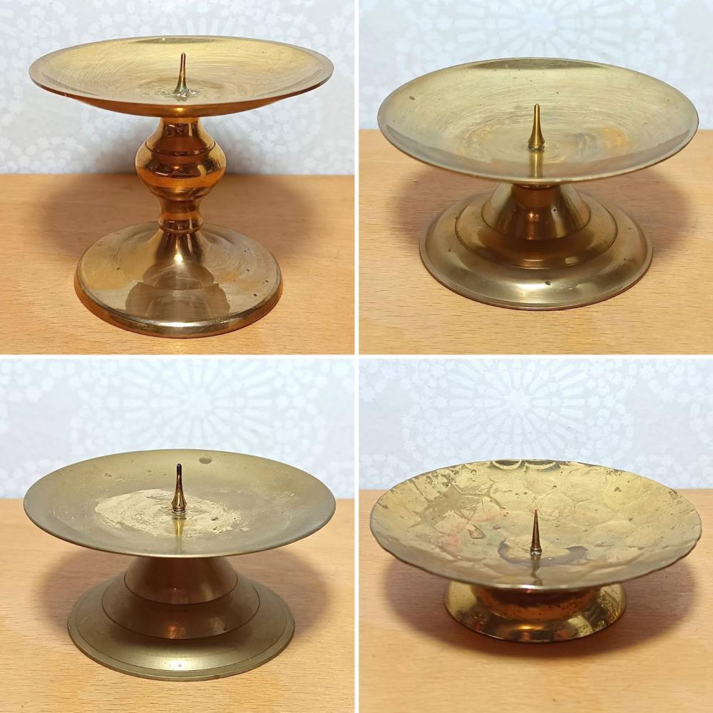 Alte schlichte goldfarbene Vintage Kerzenständer aus Messing für Stumpenkerzen oder Kugelkerzen