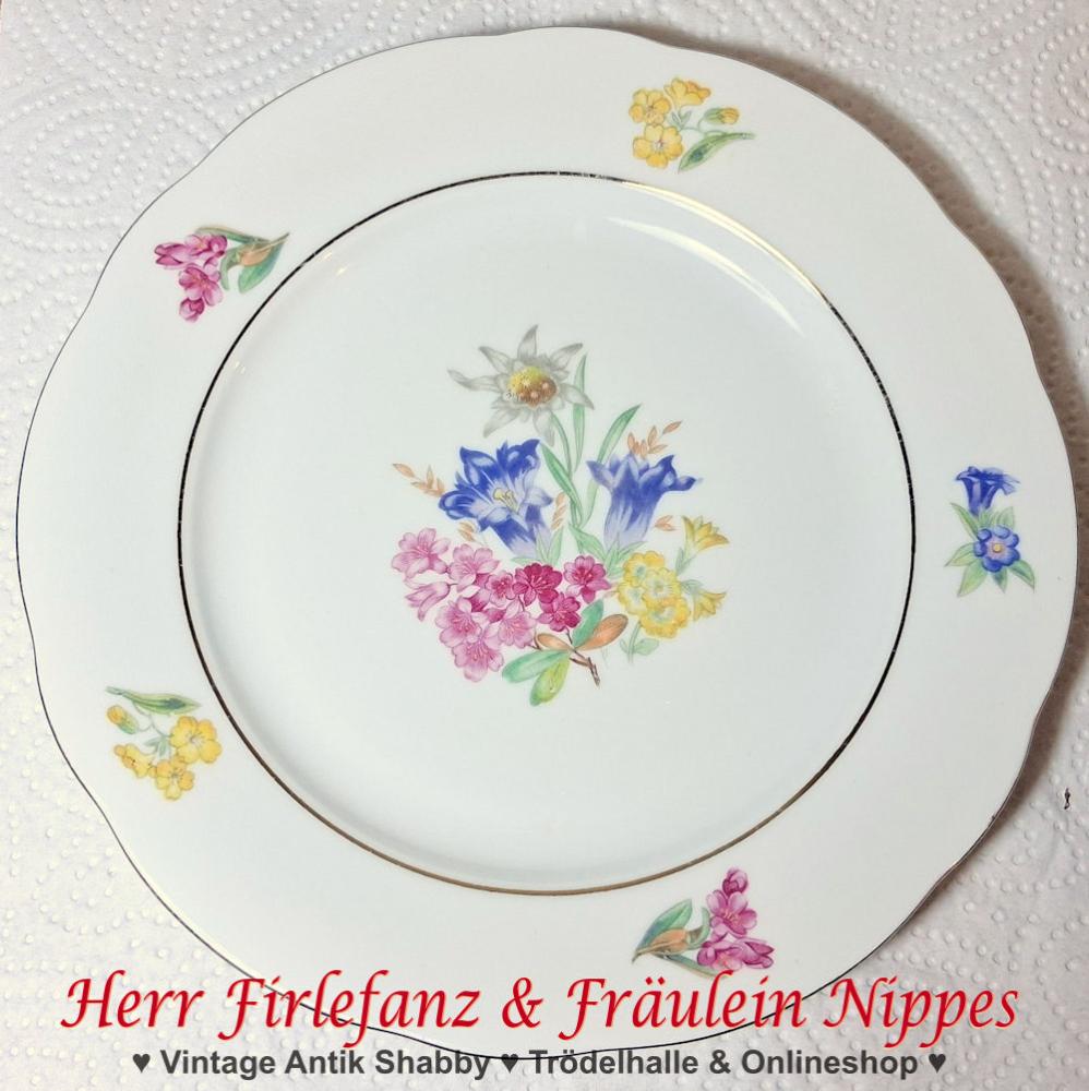 9 Vintage Frühstücksteller mit Blumendekoren