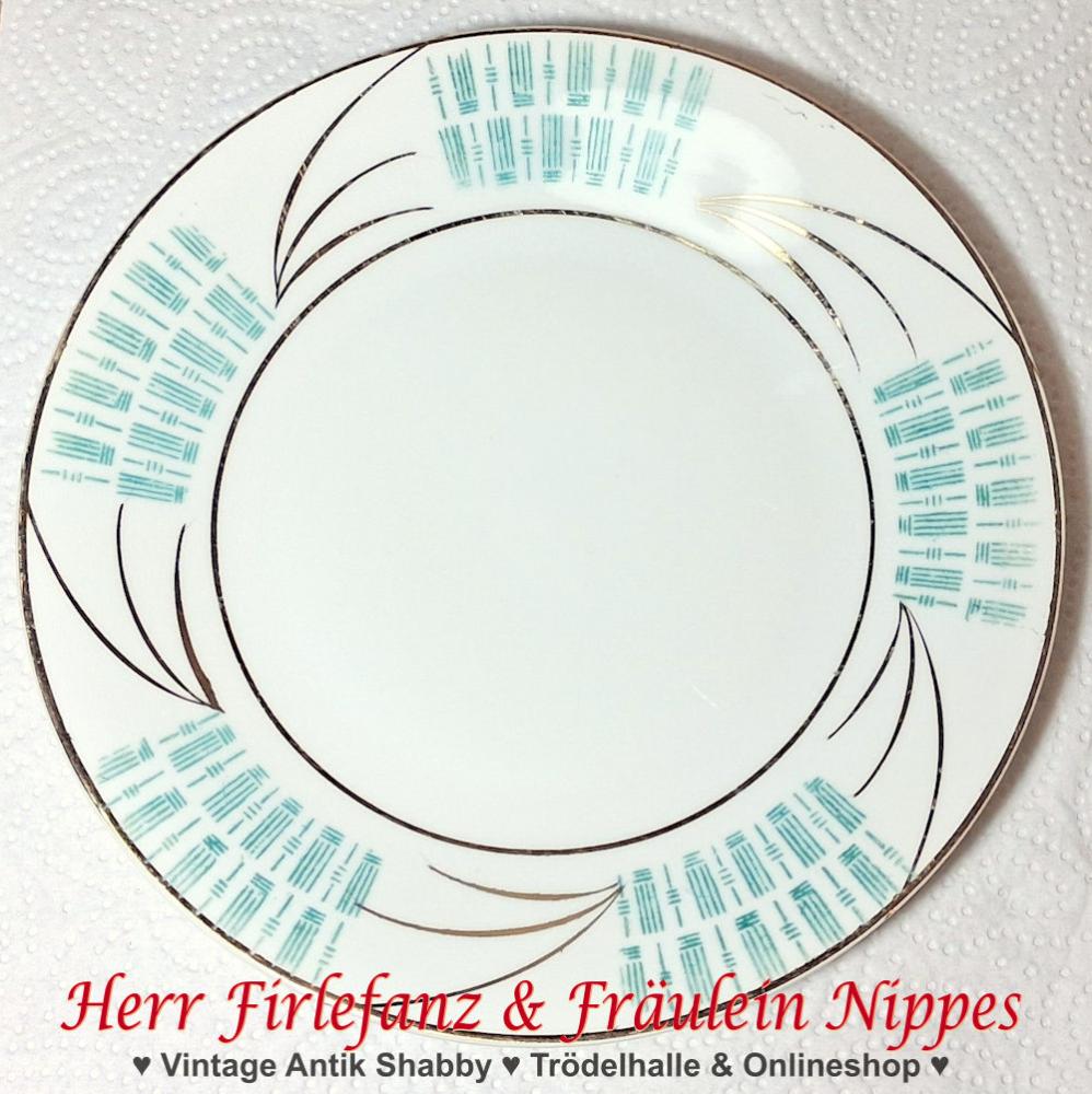 9 Vintage Frühstücksteller mit Dekor in mint & türkís