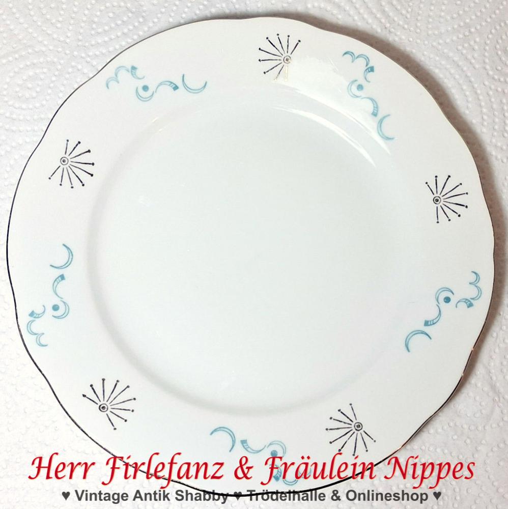 9 Vintage Frühstücksteller mit Dekor in mint & türkís